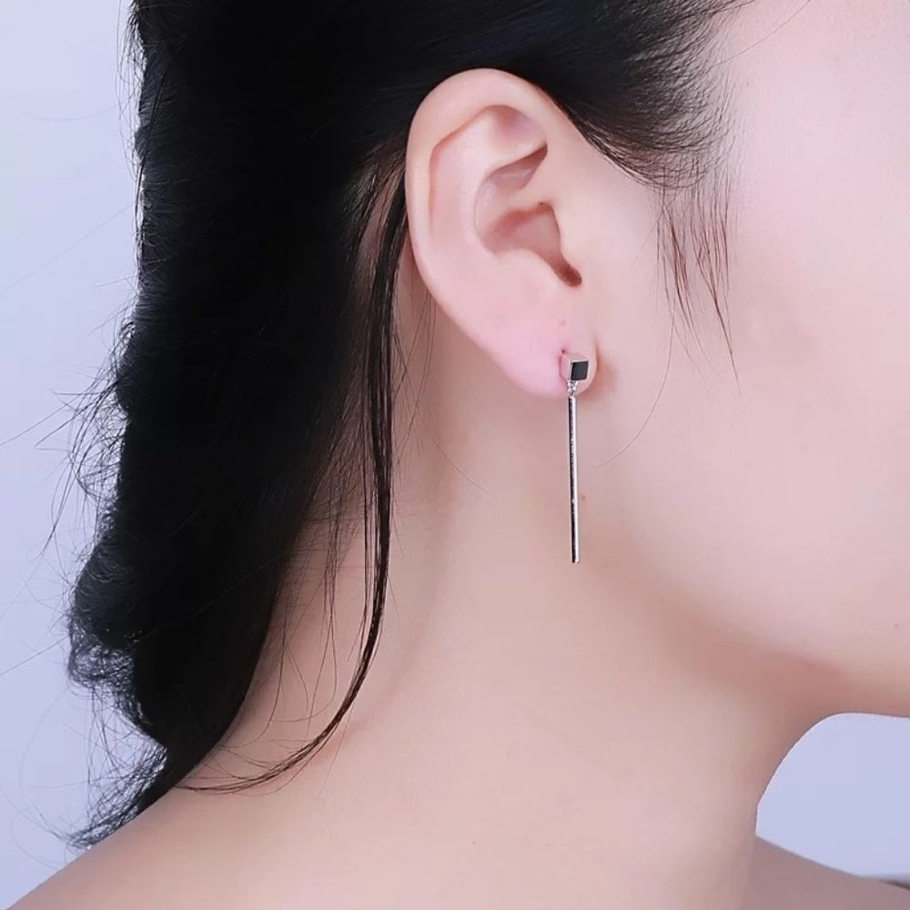 14k Gold Linear Cube Drop Earrings Sterling Silver